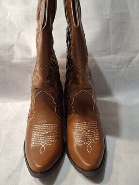 SheSole Women's Tan Leather Western Knee Pull-On Boots Size 10.5/42